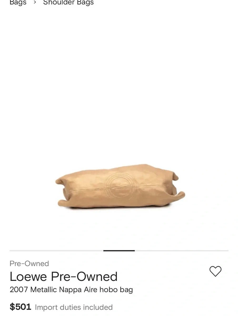 LOEWE Metallic Gold Napa Hobo Bag